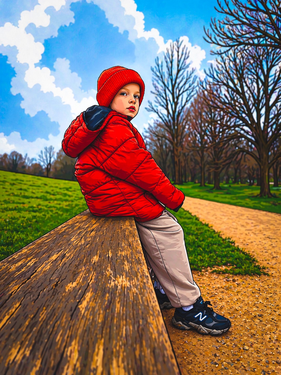 Child wearing a red coat and red knitted hat outdoors, taken from the supplied Dig Deeper project overview